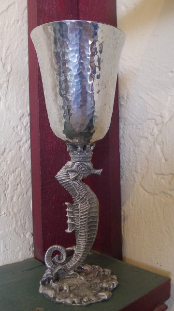 Handcrafted pewter seahorse